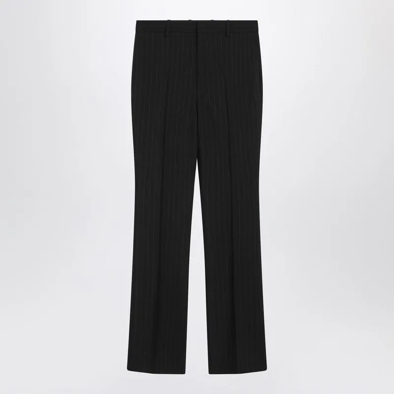 Black Wool Pinstripe Trousers sold by Wanan Luxury