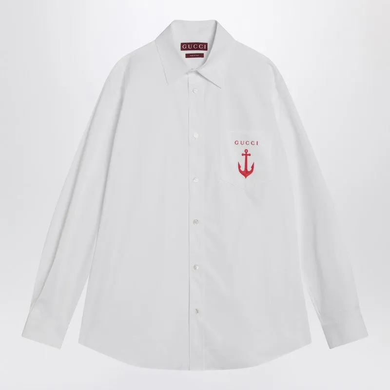 White Cotton Shirt With Logo Embroidery sold by Wanan Luxury