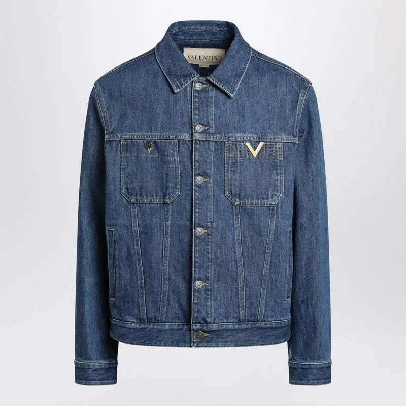 Blue Denim Jacket With Vgold Detail sold by Wanan Luxury