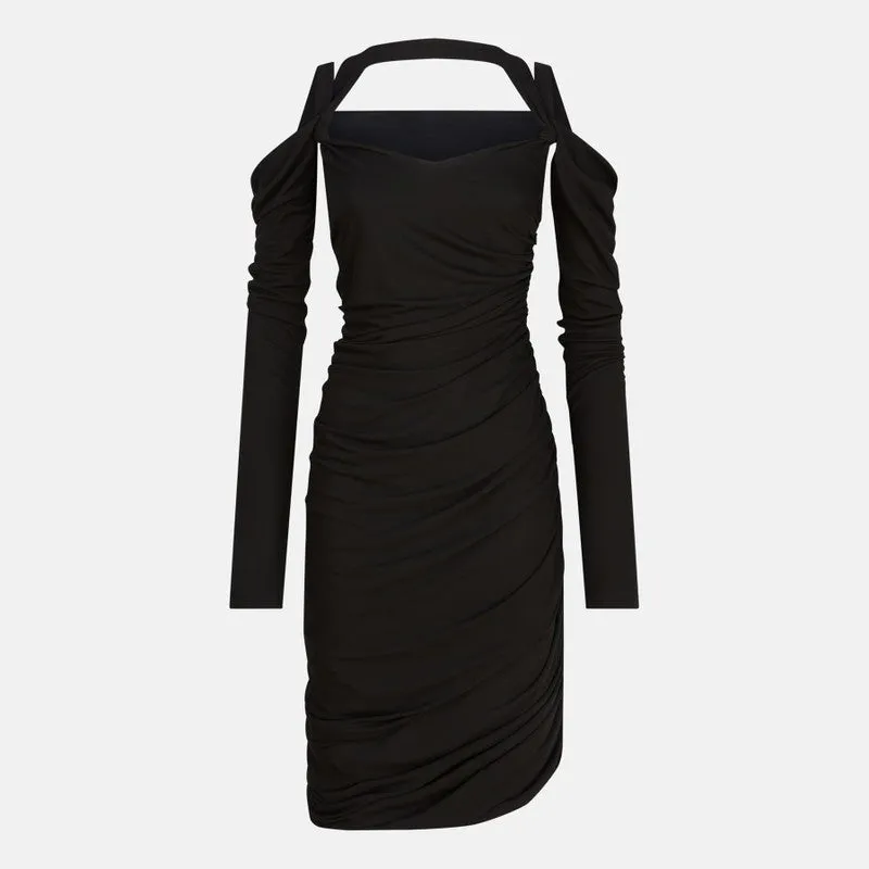 Black Midi Dress In Viscose Crêpe sold by Wanan Luxury