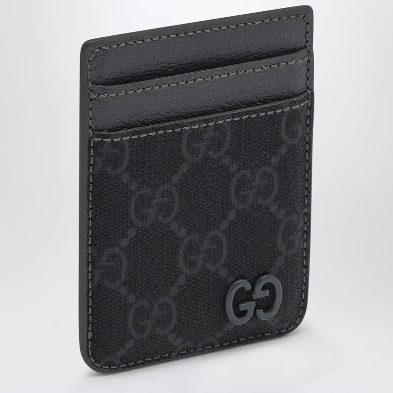 Gg Supreme Black/Grey Fabric Card Holder sold by Wanan Luxury