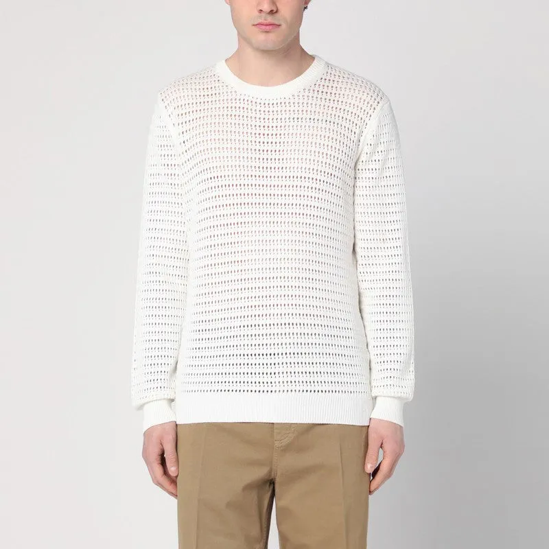 Perforated Milk-Coloured Sweater In Cotton made by Roberto Collina