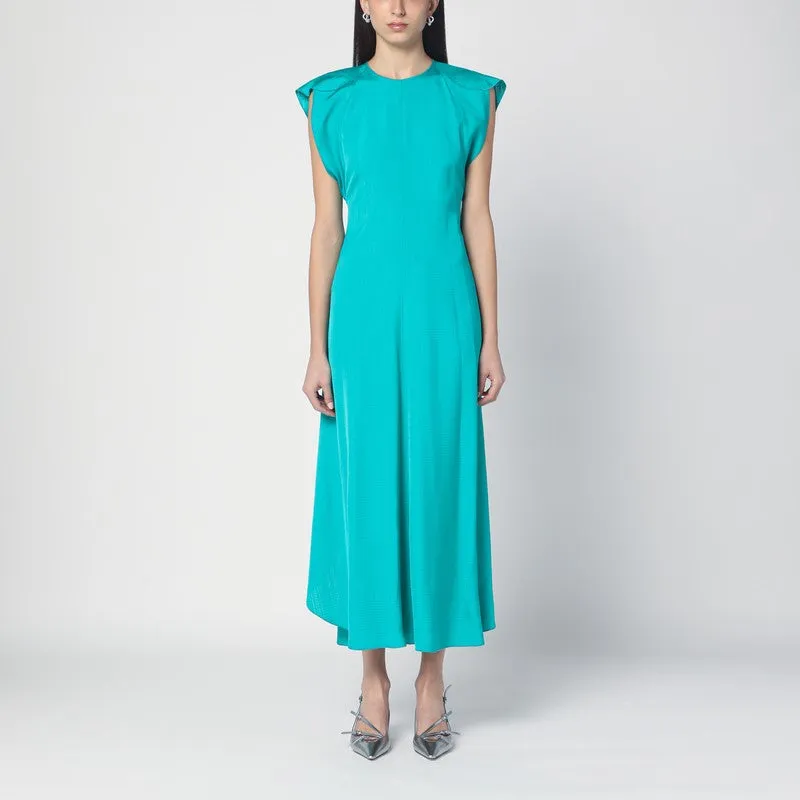 Peacock Colour Midi Dress With Hooded Sleeves sold by Wanan Luxury