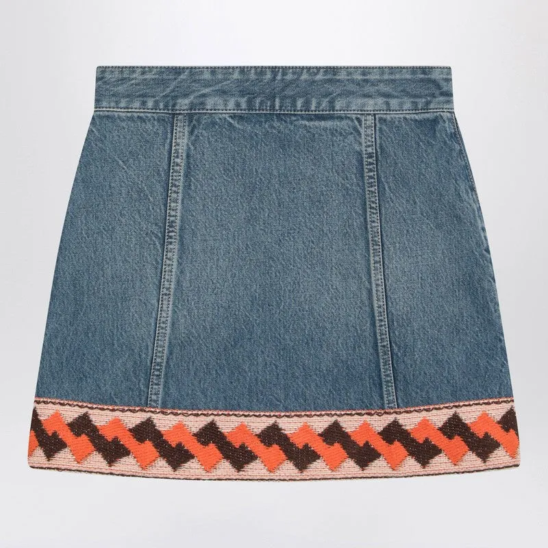 Denim Mini Skirt With Jacquard Trim sold by Wanan Luxury product image thumbnail 2
