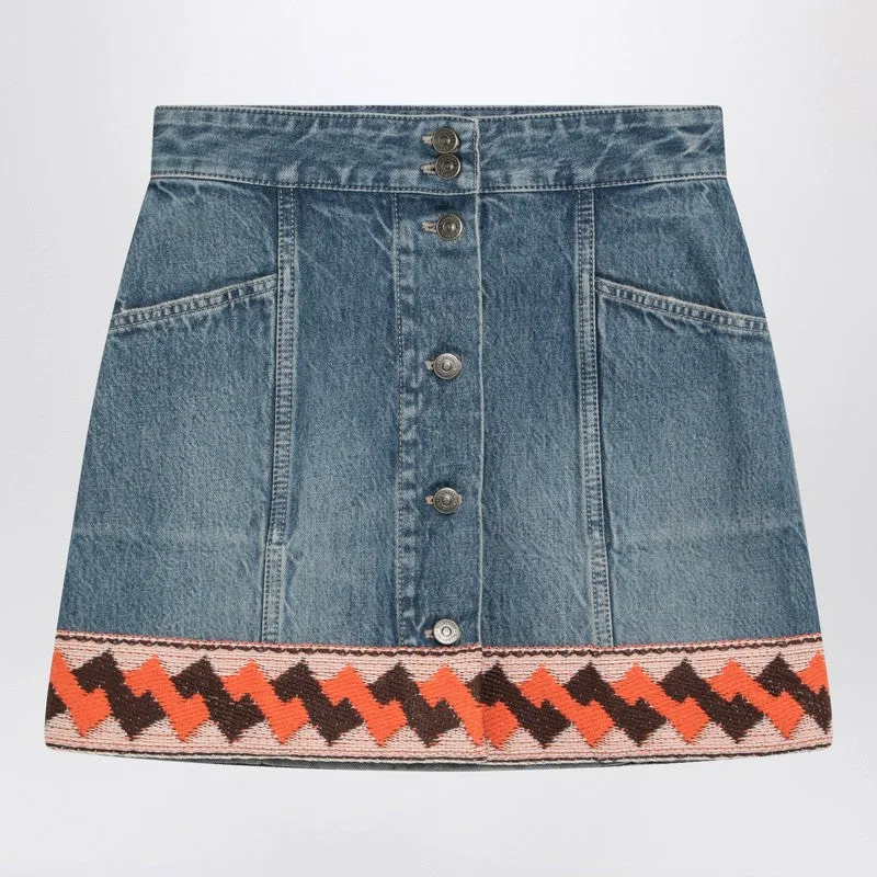 Denim Mini Skirt With Jacquard Trim sold by Wanan Luxury