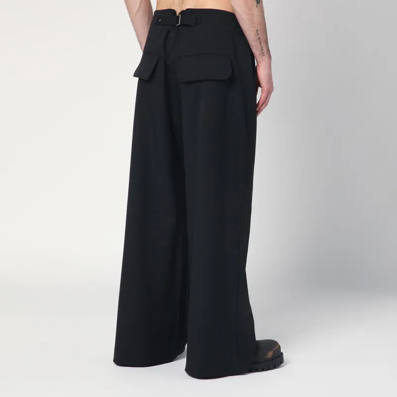 Wide Black Wool-Blend Trousers sold by Wanan Luxury product image thumbnail 2