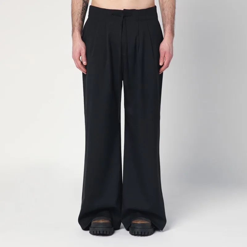 Wide Black Wool-Blend Trousers sold by Wanan Luxury