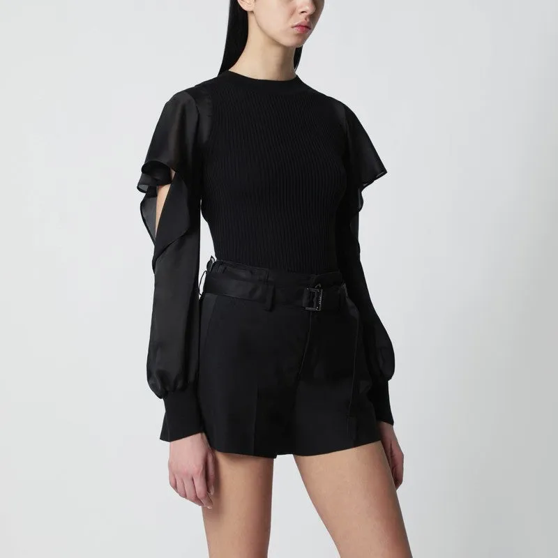 Black Knit Top With Semi-Sheer Sleeves sold by Wanan Luxury