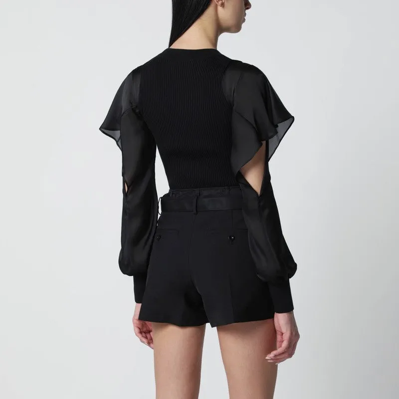 Black Knit Top With Semi-Sheer Sleeves sold by Wanan Luxury product image thumbnail 2