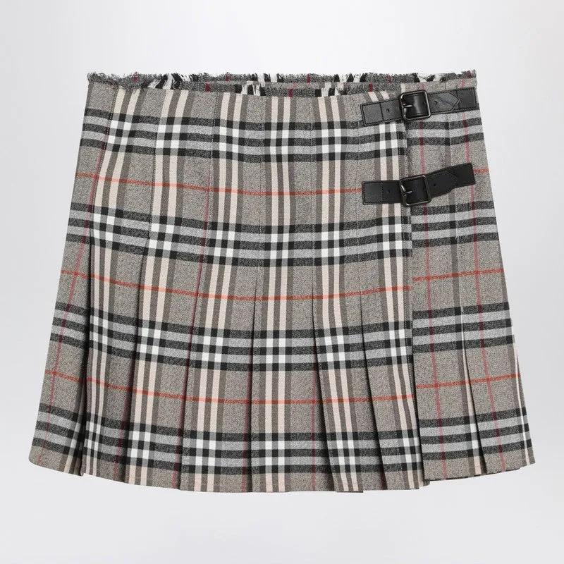 Grey Wool Kilt Skirt With Check Pattern made by Burberry