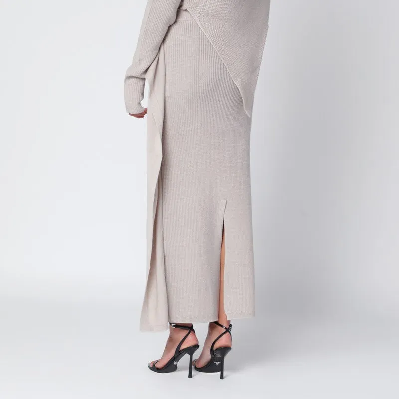 Light Beige Long Wool Skirt sold by Wanan Luxury product image thumbnail 2
