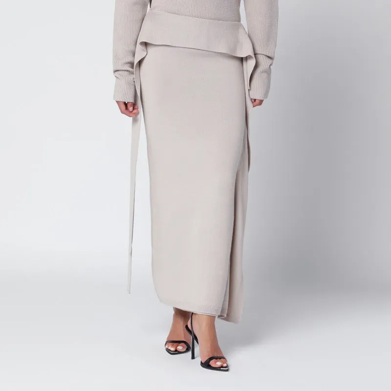 Light Beige Long Wool Skirt sold by Wanan Luxury