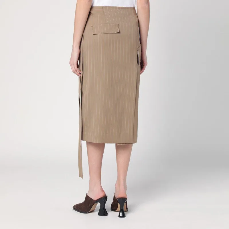 Sand-Coloured Pinstriped Wrap Skirt sold by Wanan Luxury product image thumbnail 2