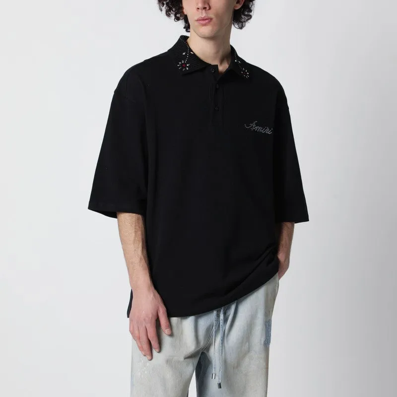 Black Oversize Cotton Polo Shirt made by AMIRI