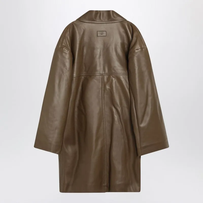 Double-Breasted Pea Coat In Dark Beige Nappa Leather sold by Wanan Luxury product image thumbnail 2
