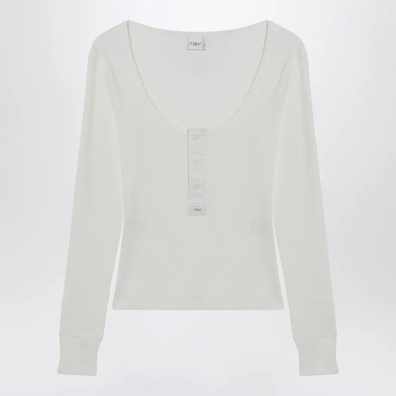 White Henley Cotton Jersey Top sold by Wanan Luxury