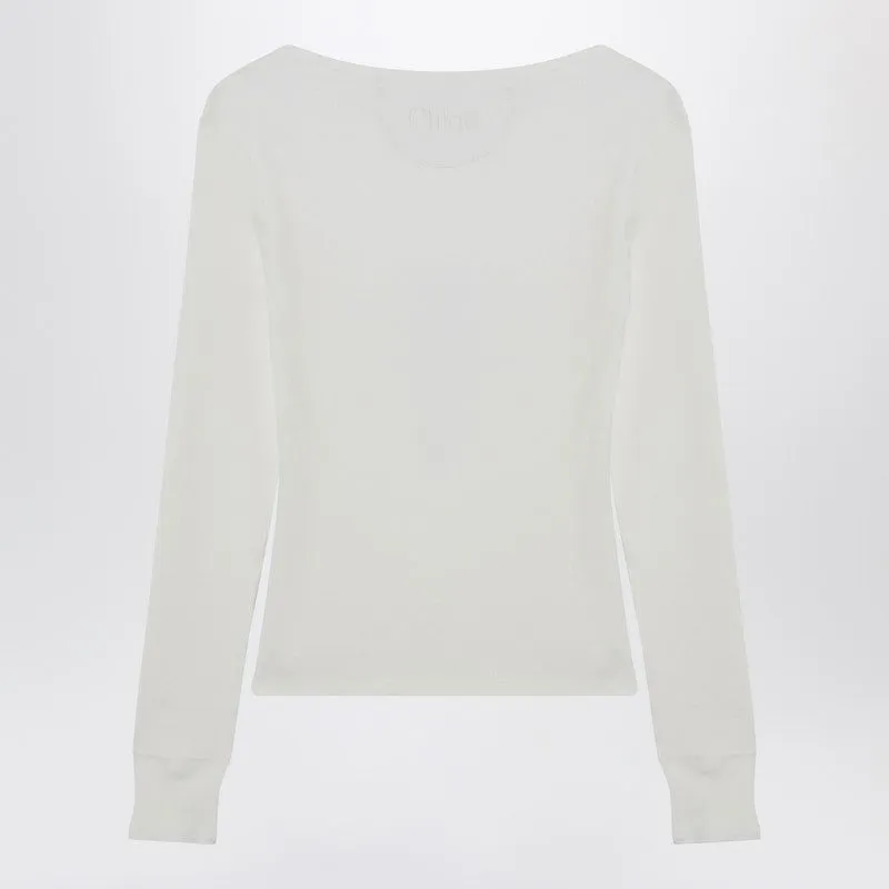 White Henley Cotton Jersey Top sold by Wanan Luxury product image thumbnail 2