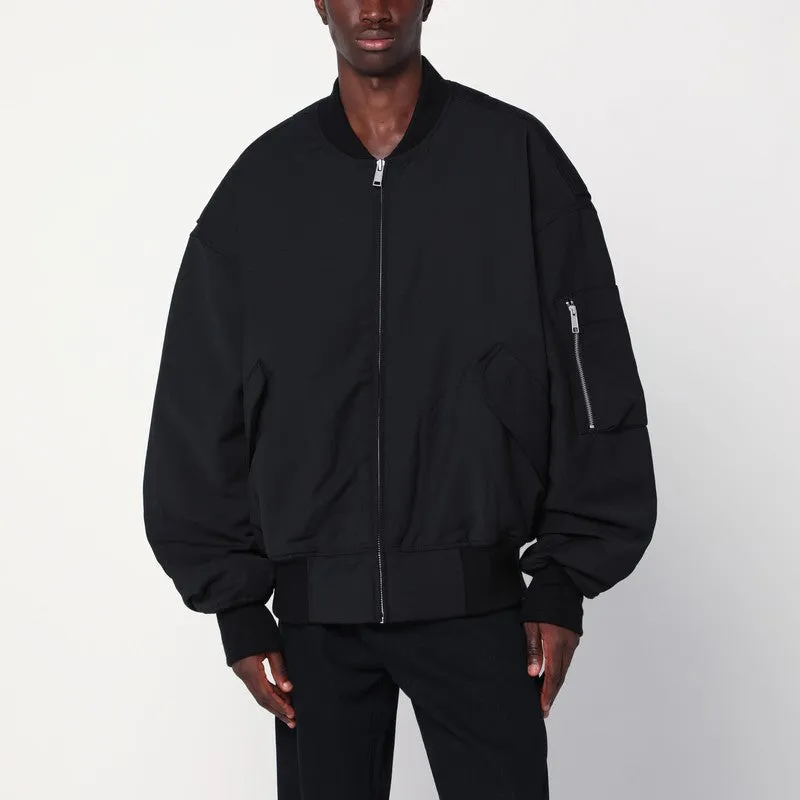 Black Zip-Up Bomber Jacket In Wool Blend sold by Wanan Luxury