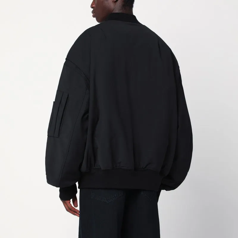 Black Zip-Up Bomber Jacket In Wool Blend sold by Wanan Luxury product image thumbnail 2