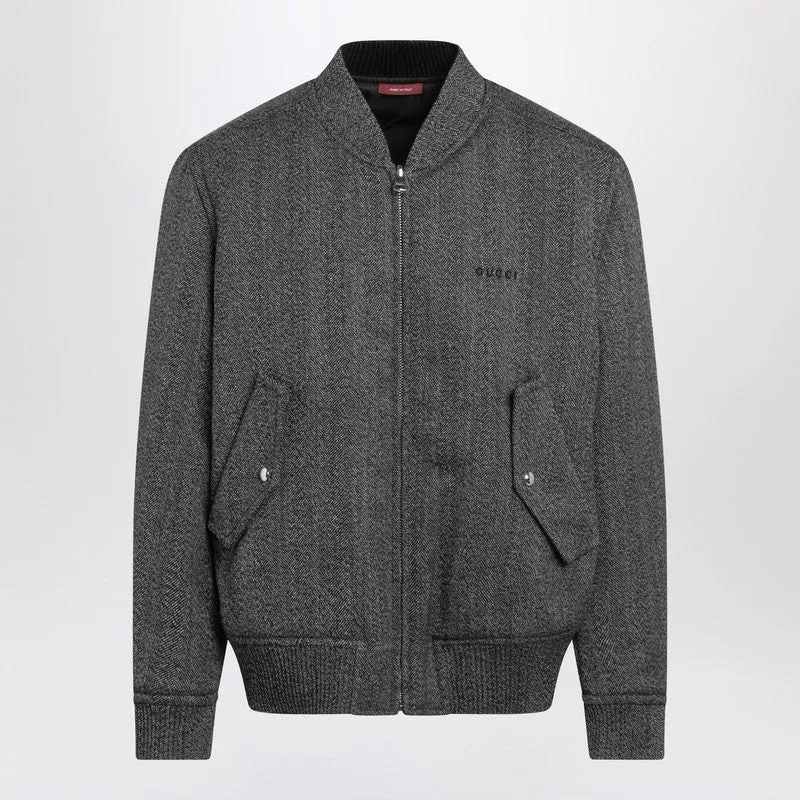 Reversible Bomber Jacket In Black/White Mouliné Fabric sold by Wanan Luxury