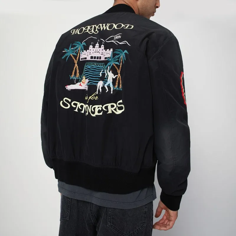 Black Cotton And Nylon Bomber Jacket sold by Wanan Luxury product image thumbnail 2