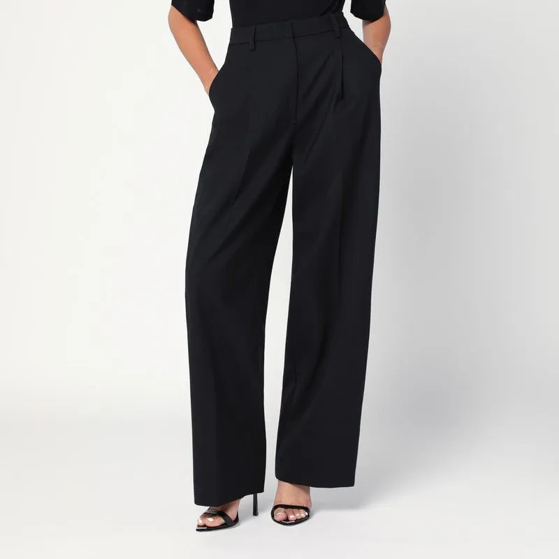 Wide-Leg Black Wool Blend Trousers made by The Latest