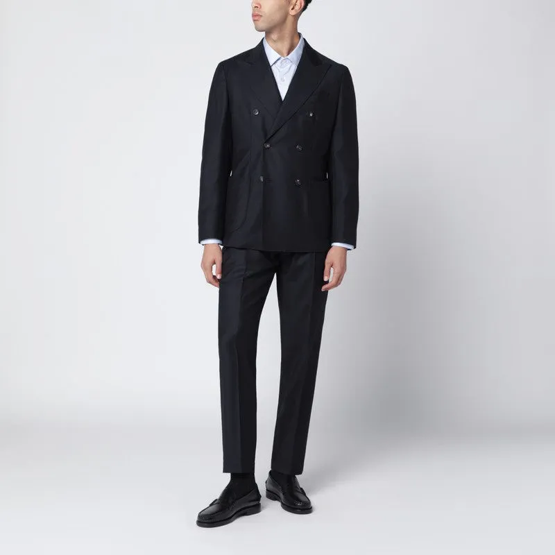 Blue Double-Breasted Suit In Wool And Cashmere sold by Wanan Luxury