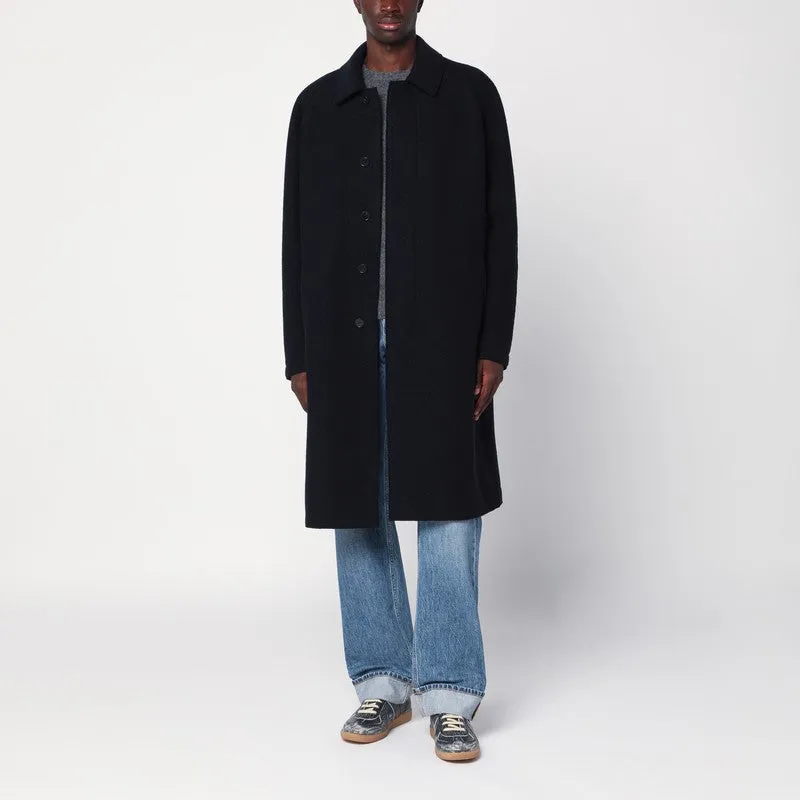 Navy Blue Single-Breasted Wool Coat sold by Wanan Luxury