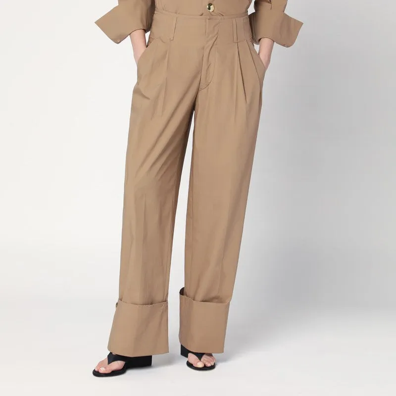 Camel-Coloured Cuffed Trousers sold by Wanan Luxury