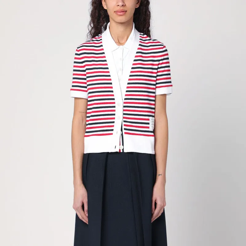 Striped Cardigan In Linen made by Thom Browne