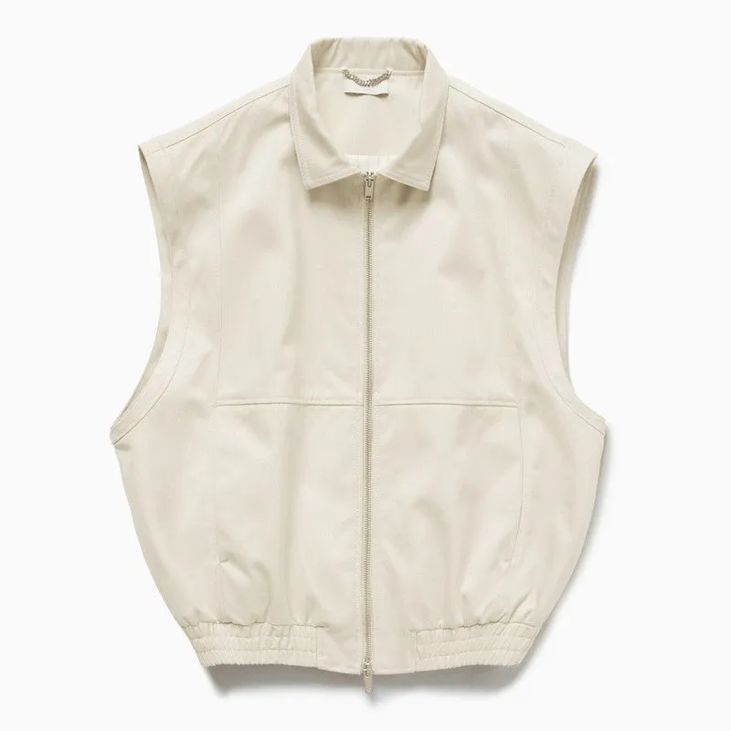 Light Cream Gabardine Zip Up Vest sold by Wanan Luxury