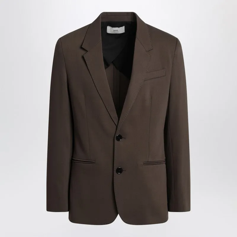 Single-Breasted Olive Black Wool Jacket made by Ami