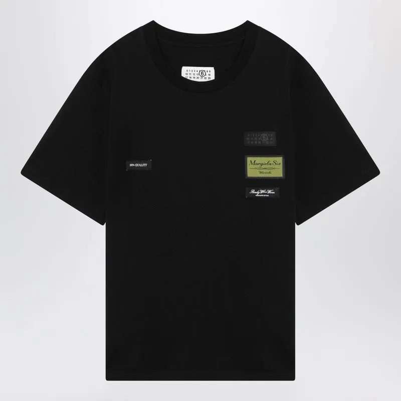 Black Cotton T-Shirt With Label Details sold by Wanan Luxury