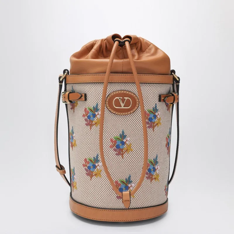 Canvas Bucket Bag With Floral Embroidery sold by Wanan Luxury