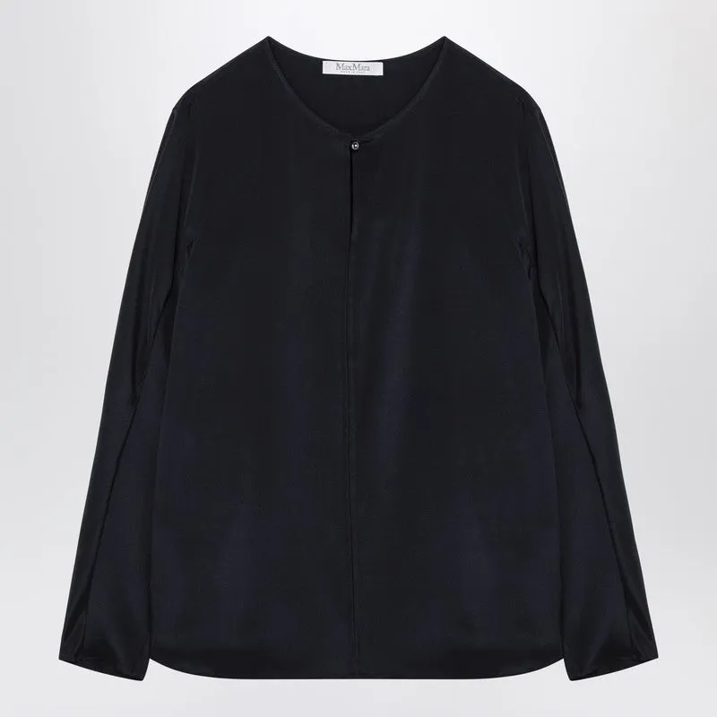 Midnight Blue Silk-Blend Blouse sold by Wanan Luxury