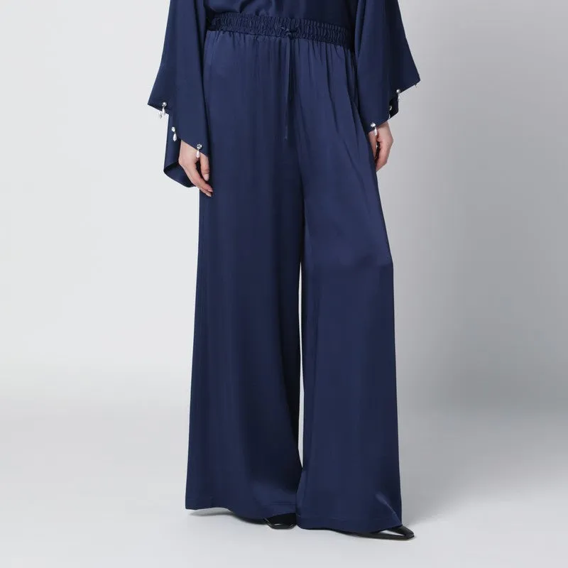 Navy Blue Oversized Viscose Satin Trousers sold by Wanan Luxury