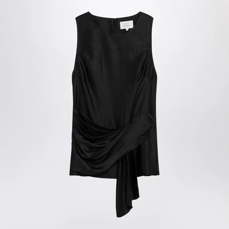 Black Draped Fonda Top sold by Wanan Luxury