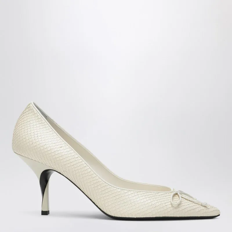 Ivory Python-Effect Embossed Leather Tourni Décolleté sold by Wanan Luxury