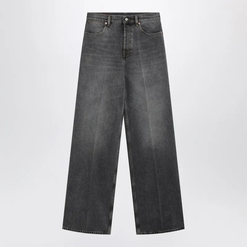 Grey Stone-Washed Wide-Leg Jeans sold by Wanan Luxury