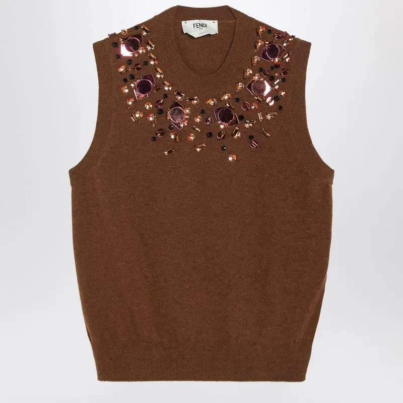 Rust Wool And Cashmere Gilet sold by Wanan Luxury