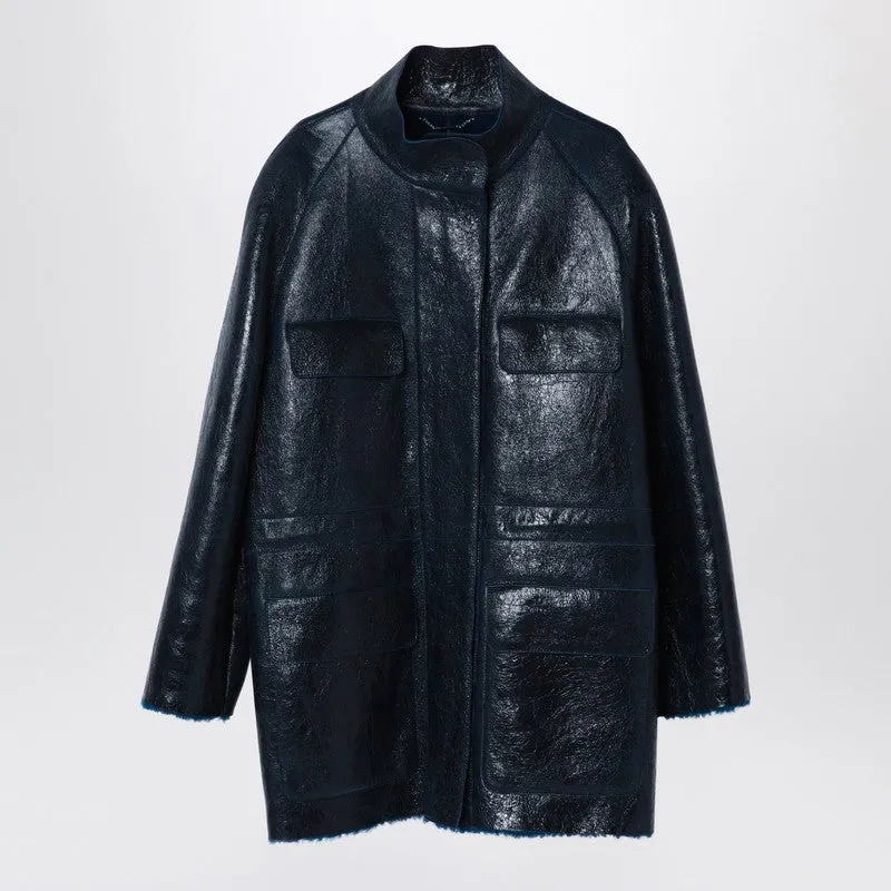 Dark Blue Sheepskin Jacket sold by Wanan Luxury