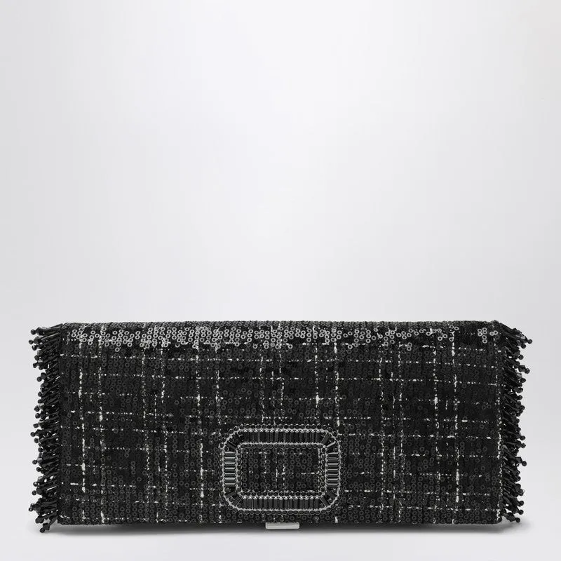 Black Pilgrim Clutch Bag With Micro Sequins made by Roger Vivier