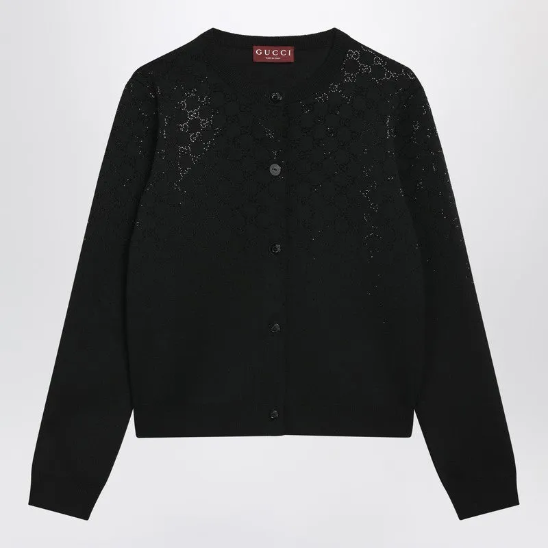 Black Cardigan With Gradient-Effect Gg Crystals sold by Wanan Luxury
