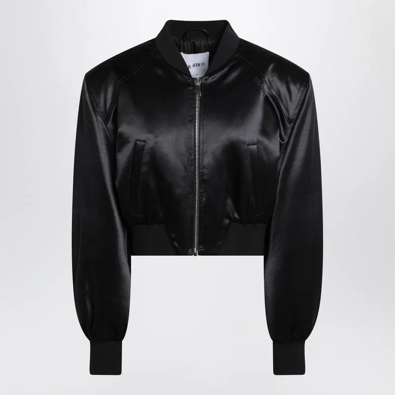 Black Shiny Cropped Bomber sold by Wanan Luxury