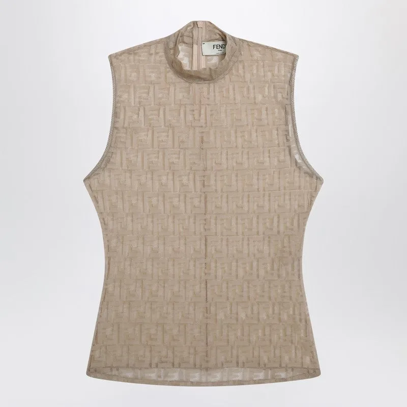 Beige Semi-Transparent Top With Ff Motif sold by Wanan Luxury