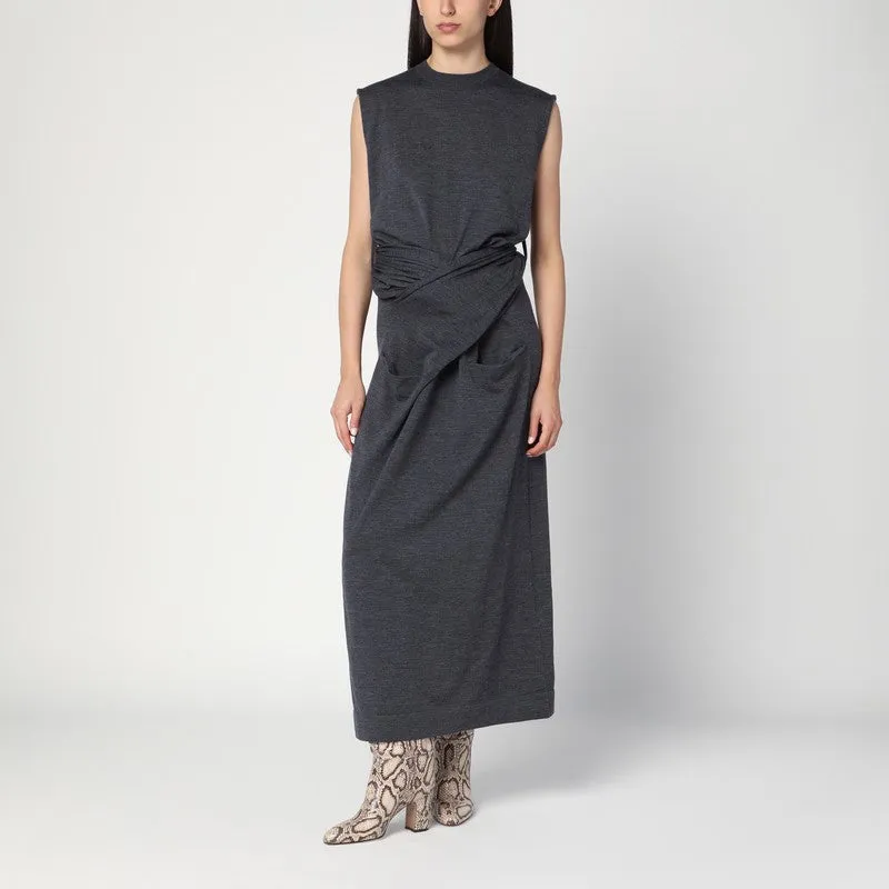 Gray Dress In Wool With Crossover Detail sold by Wanan Luxury