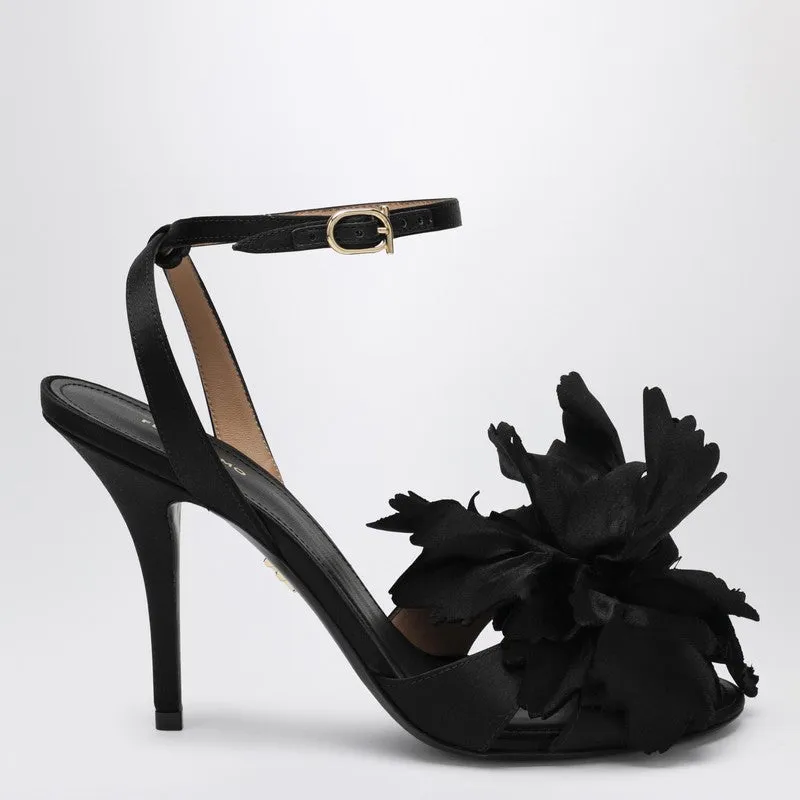 Black Satin Flower Sandals sold by Wanan Luxury