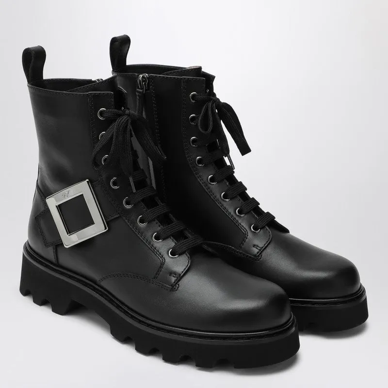 Viv' Rangers Truck Black Leather Ankle Boots sold by Wanan Luxury