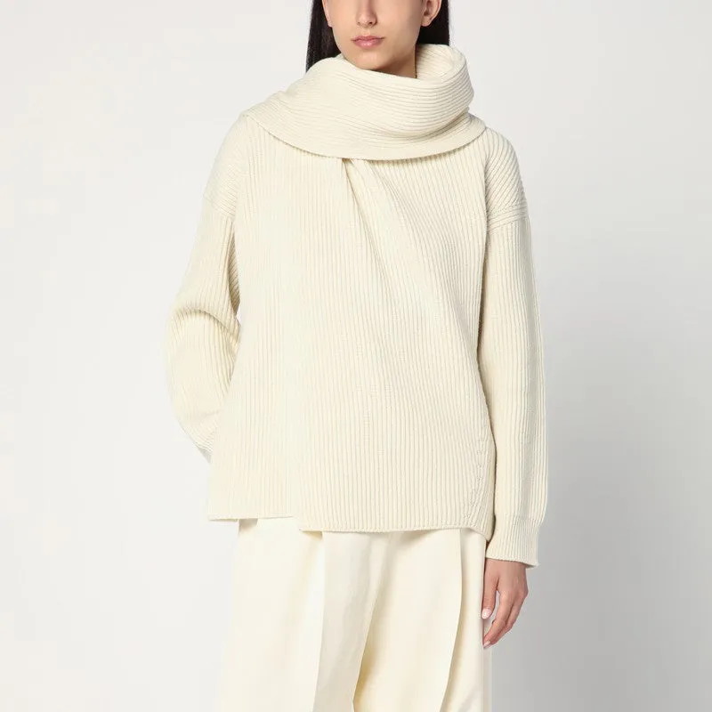 Ivory Sweater In Wool With Scarf sold by Wanan Luxury