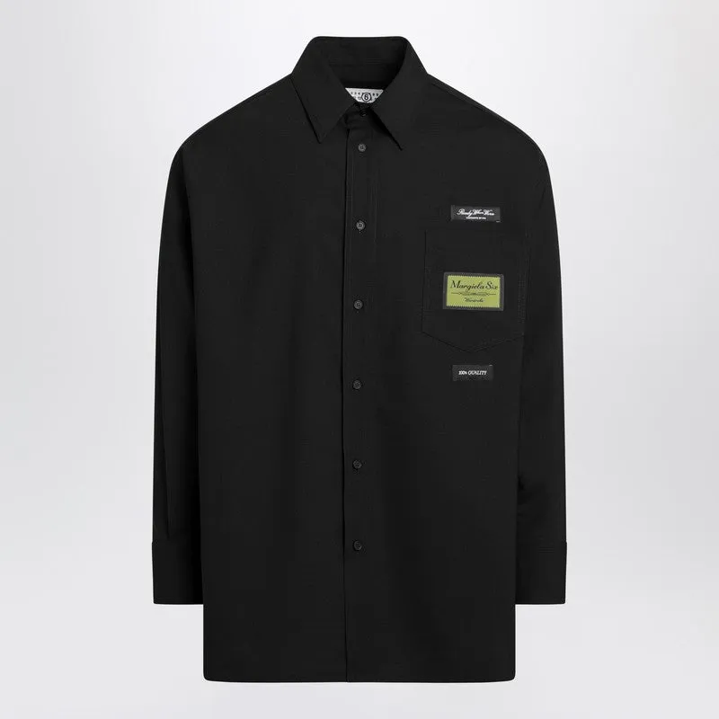 Black Wool-Blend Shirt With Label Details sold by Wanan Luxury